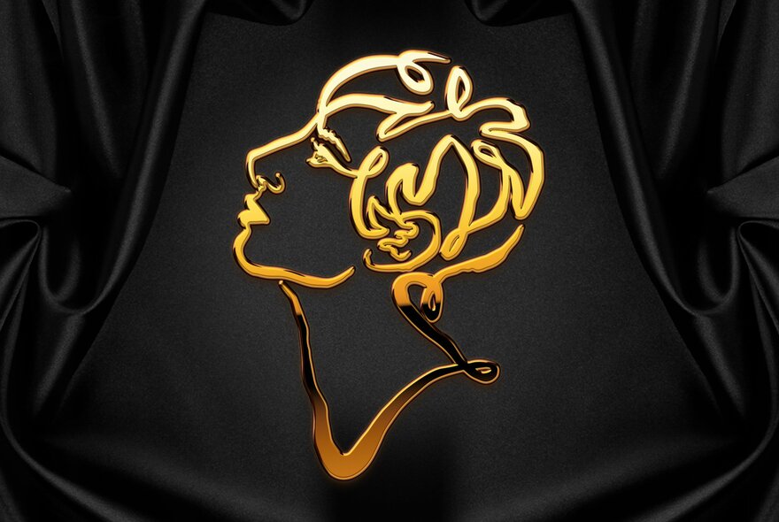 Gilded outline of Barbra Streisand's profile.