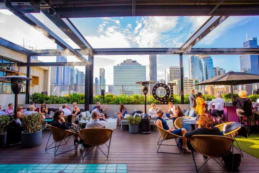 A rooftop bar on a sunny day