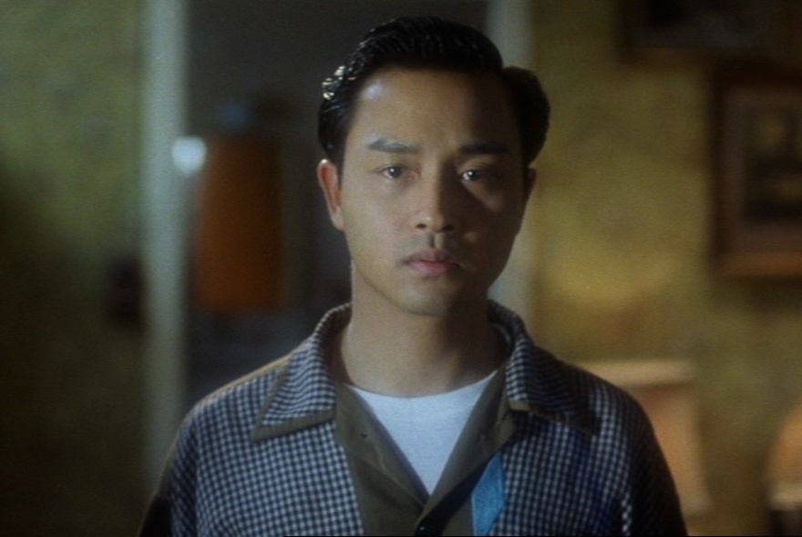 A still from the movie, Days of Being Wild, showing a young man in a 60s style checked shirt, staring straight ahead.