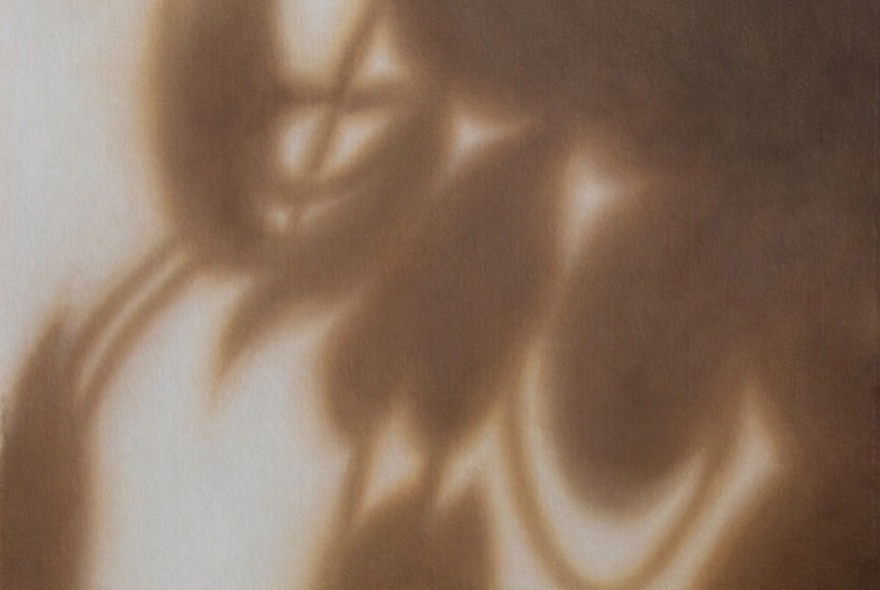A monochrome abstract shadowy painting.