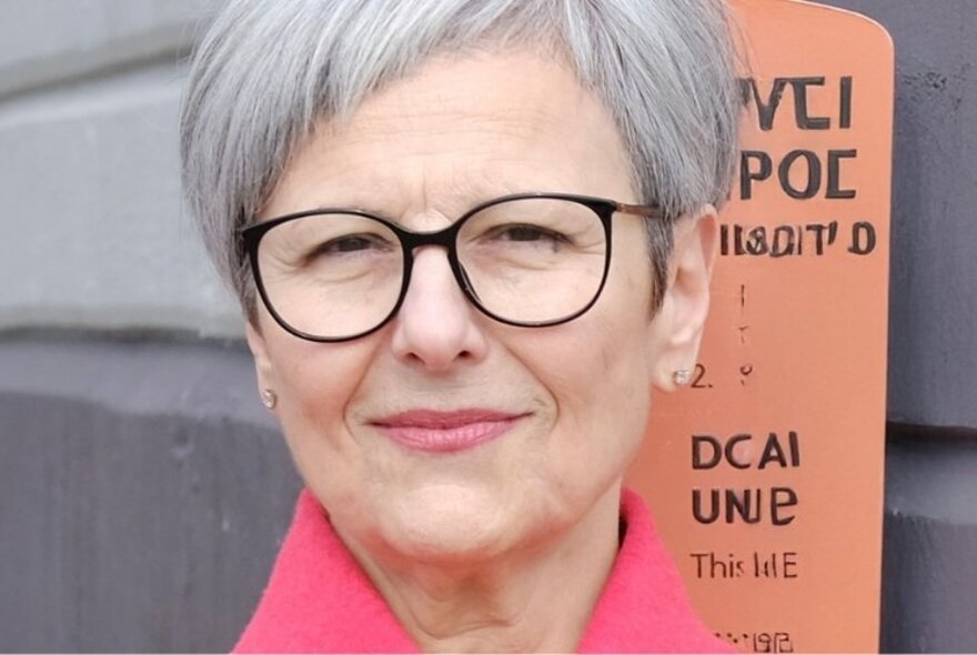 Journalist and commentator Mary Kostakidis, a middle-aged woman with short grey hair, wearing glasses and with a slight smile, standing outdoors.