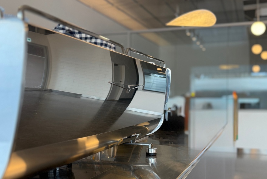 The shiny coffee brewing machine at Tone Coffee Roasters.