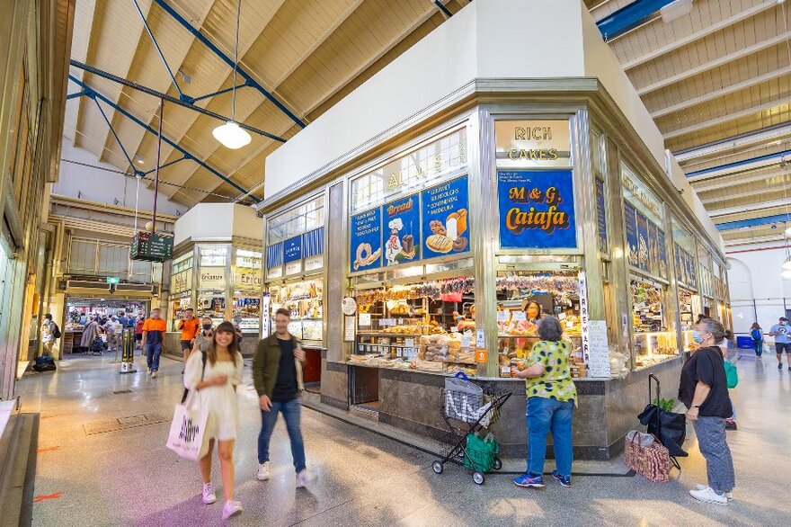 Inside a bustling market hall
