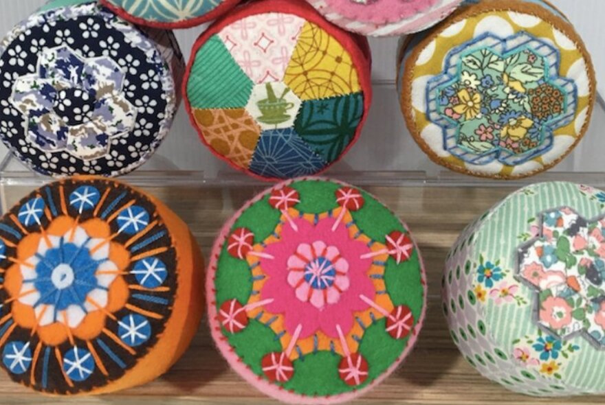 Felt pincushions in a range of colours and patterns.