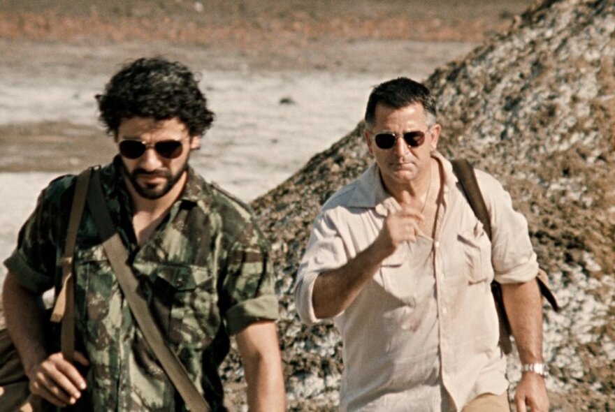 Two actors playing journalists, in a still from the film Balibo.