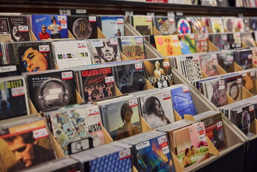 A display of CDs.