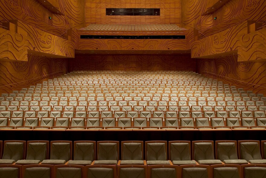 Rows of seats inside the Melbourne Recital Centre.