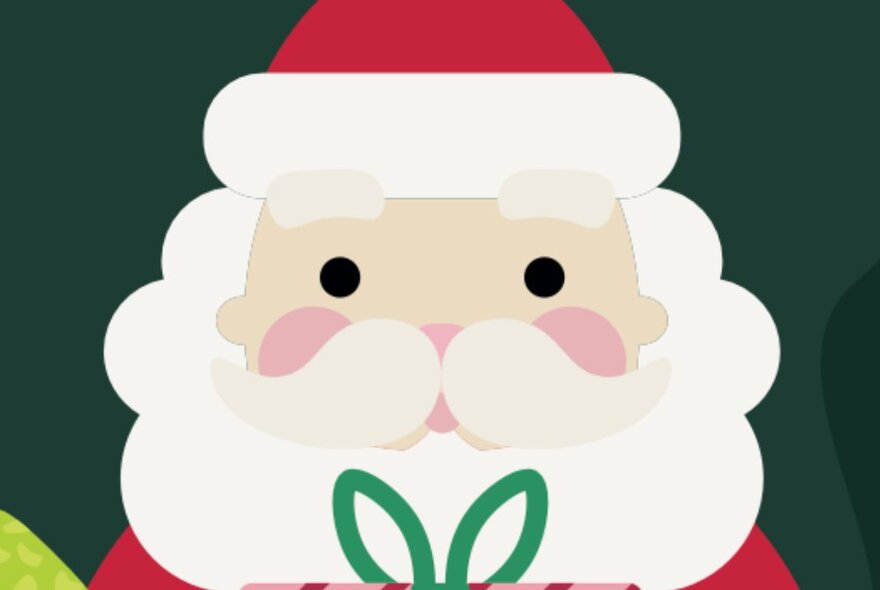 A cartoon image of Santa Claus against a green background.