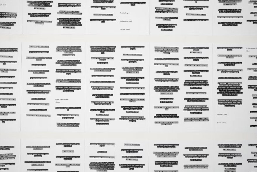 Text artwork of columns of rows of highlighted words.