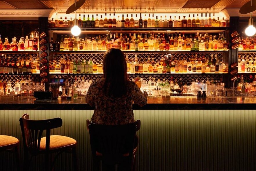 Woman seated at a bar.