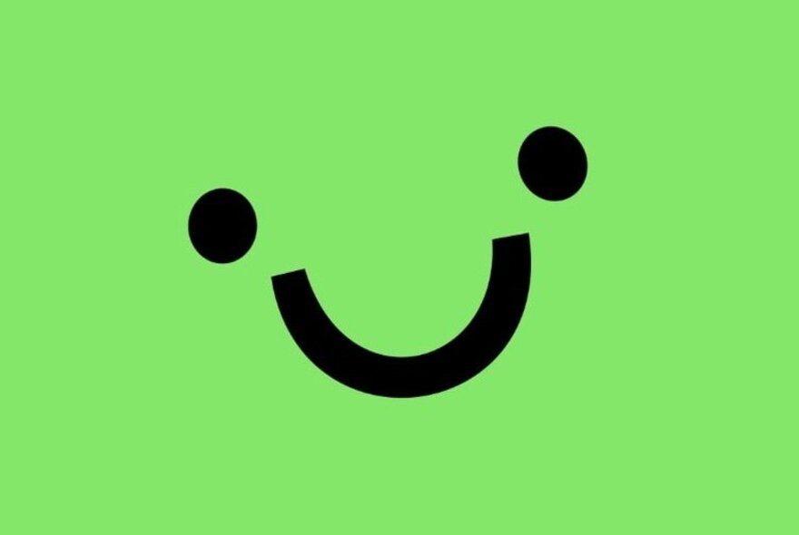 A black smiley face made up of two black dots for eyes and a semi-circle for a smile, on a lime green background.