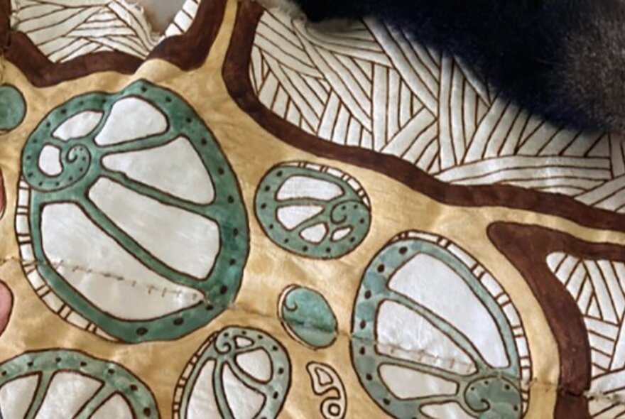 Detail of Indigenous patterned fabric.