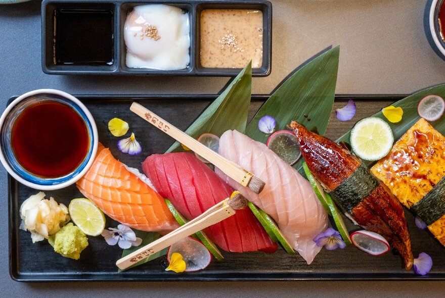 A platter of sushi.