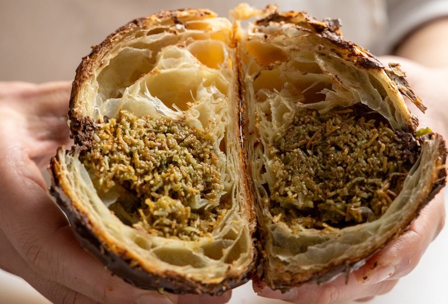Cross section of a filled croissant