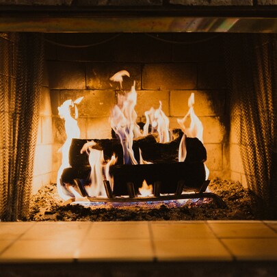 An open fireplace 