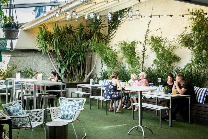 People sitting in a beer garden