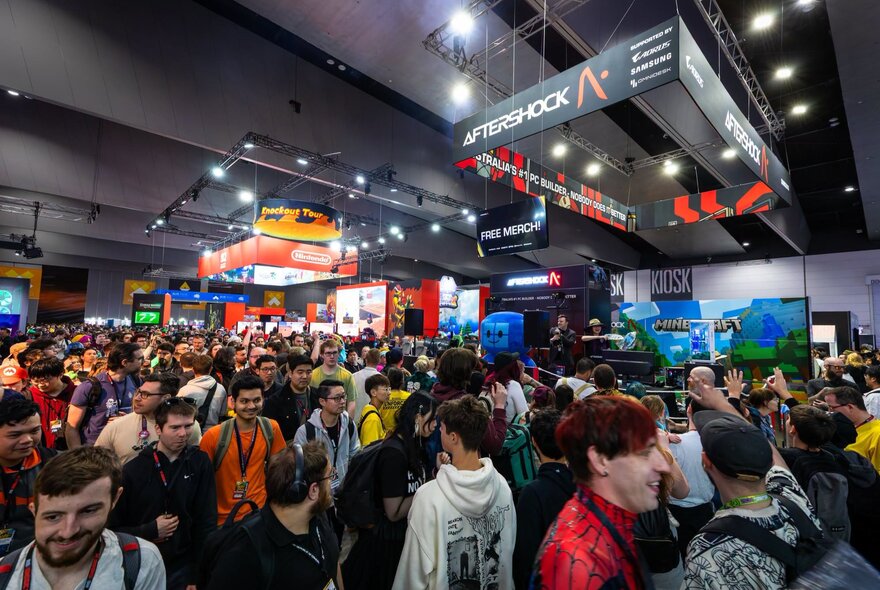 The crowded exhibition floor at the PAX Australia expo.