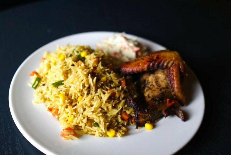 Fried rice chicken on a plate