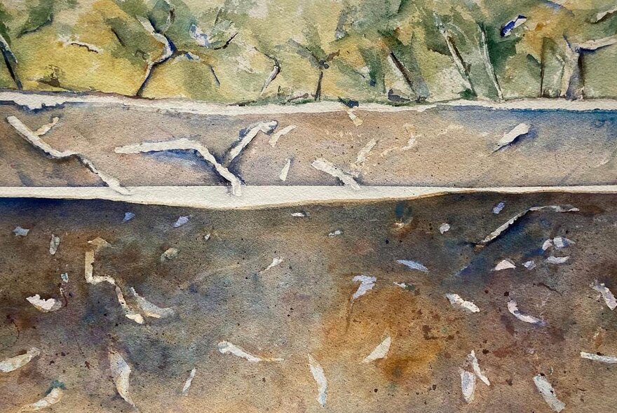 Artwork of trees and layered nature.