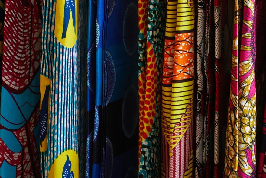 A selection of patterned African fabrics.