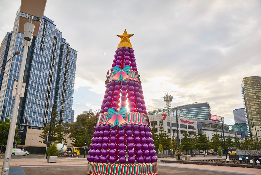 A large purple Christmas Tree. 