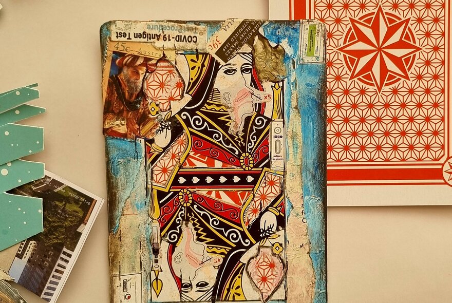 Artwork showing collages on playing cards.