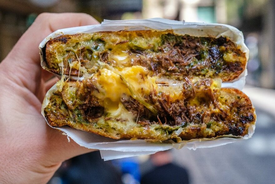 A toastie with beef and cheese