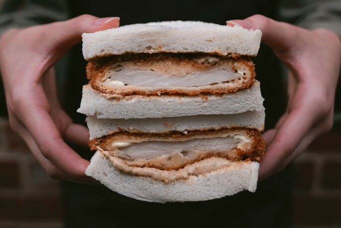 Side view of panko chicken sandwich.