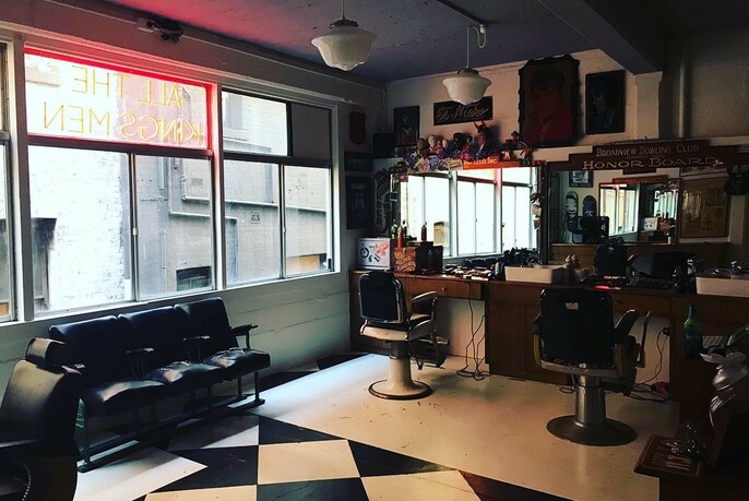 Old-fashioned looking barber shop.