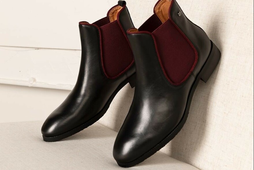 Pair of ankle-length black leather boots.