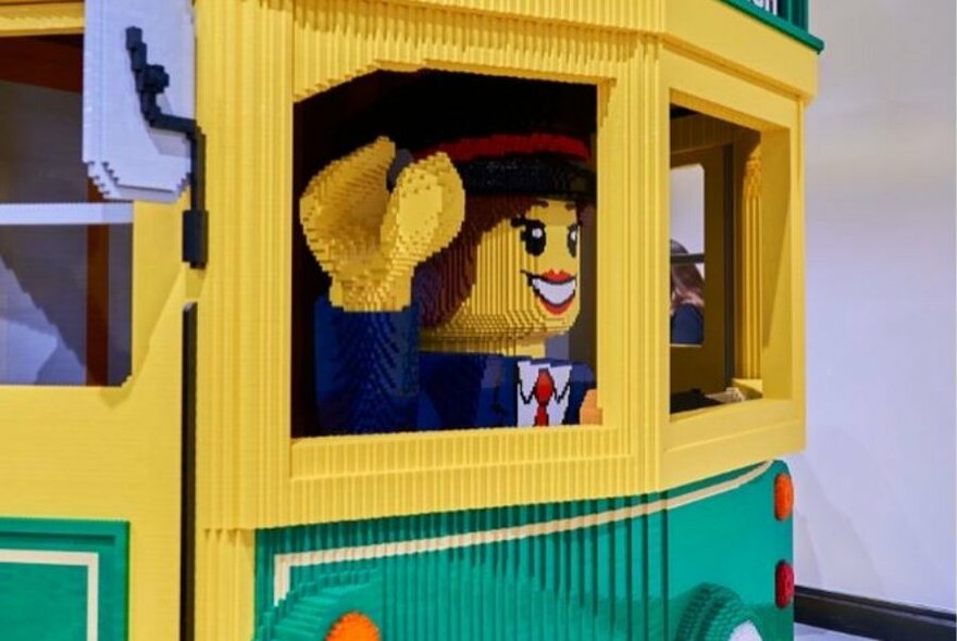 Lego Melbourne tram with waving driver.