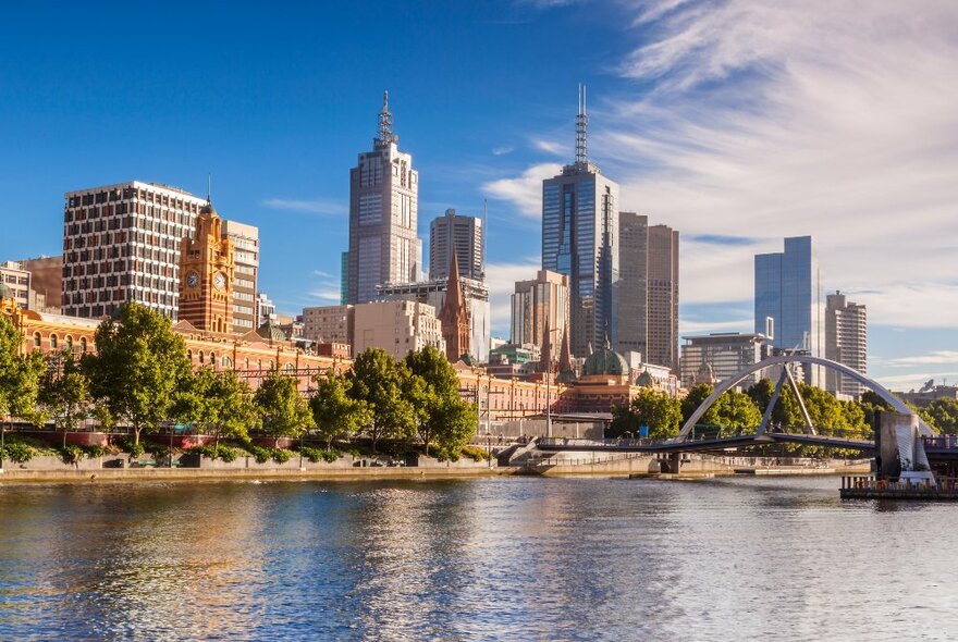 A view of the Melbourne CBD skyline from the Yarra River. 