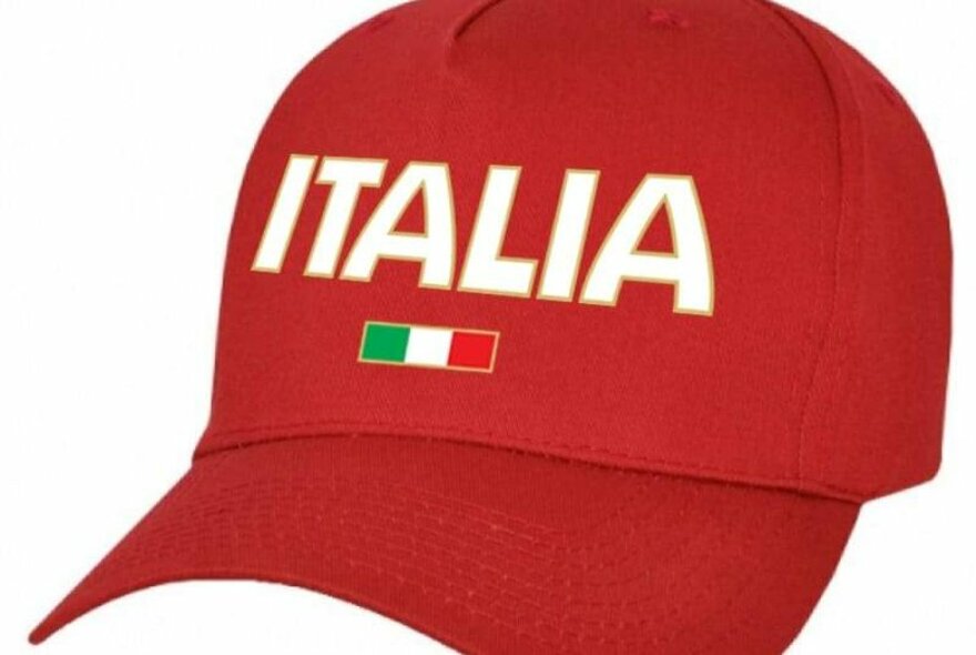Red cap with the words ITALIA written across the front in white letters.