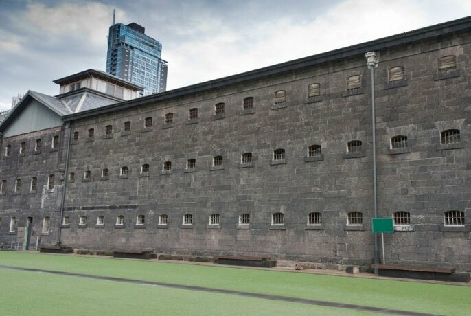 Bluestone walls of Old Melbourne Gaol.