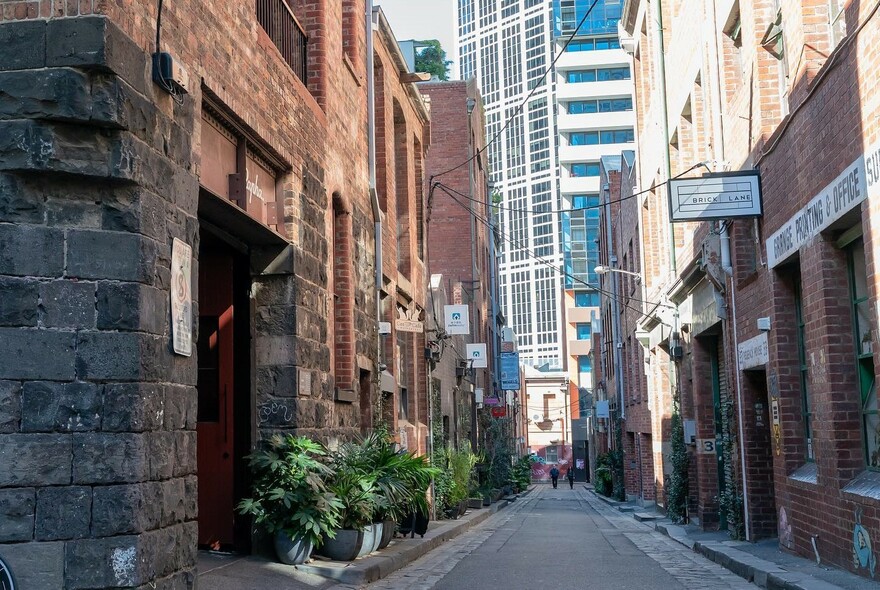 View of the city laneway that the Rapha store is located in.