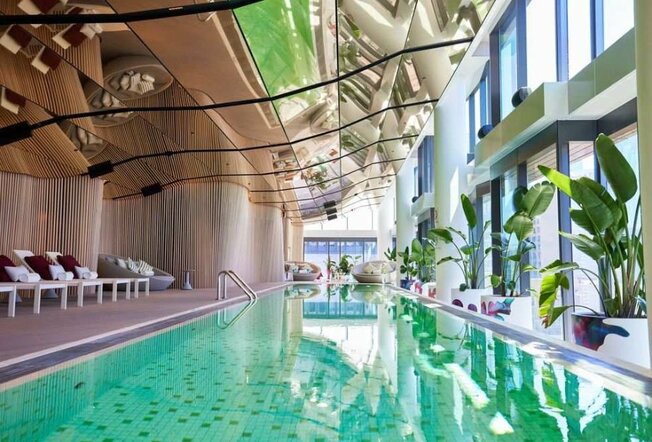 A pool in a hotel