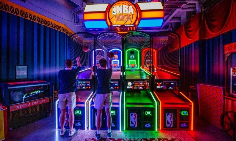 An arcade game with neon lights