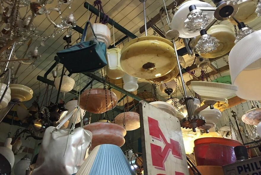 Collection of antique ceiling lamps.
