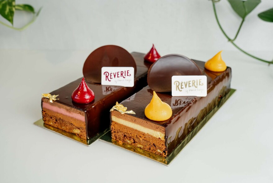 Two rectangular chocolate cakes