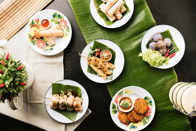 Selection of Thai dishes, including fish cakes.
