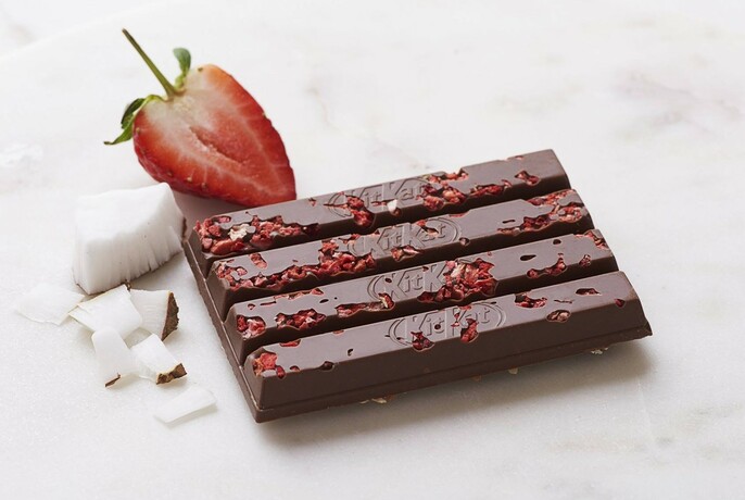 Kit kat with strawberry pieces in.