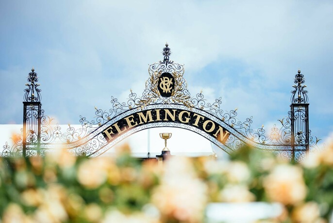 Historic gate and signage at Flemington Racecourse.