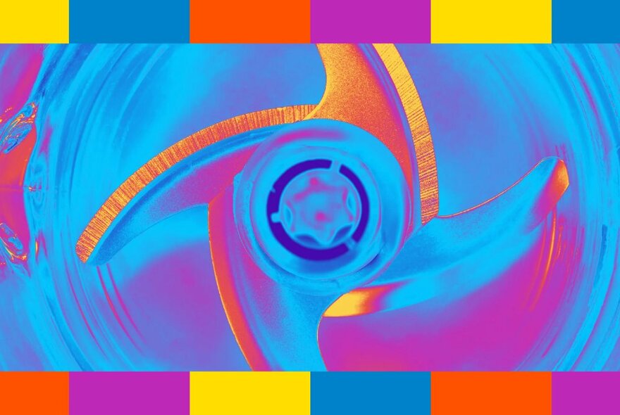 Blue, orange and purple swirling abstract pattern.