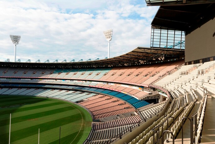 Tiers of seating and pitch at MCG.