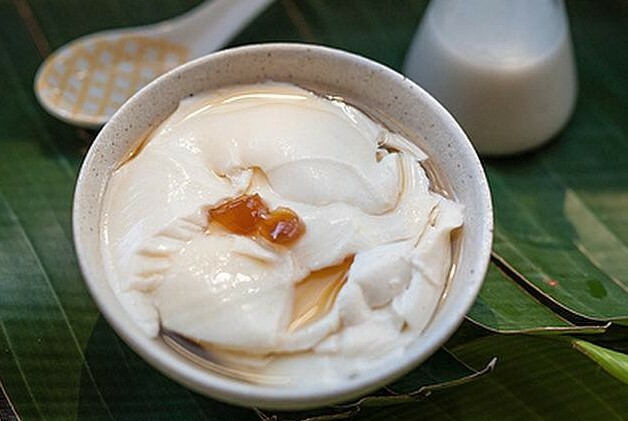 Creamy dessert swirled in a white bowl.