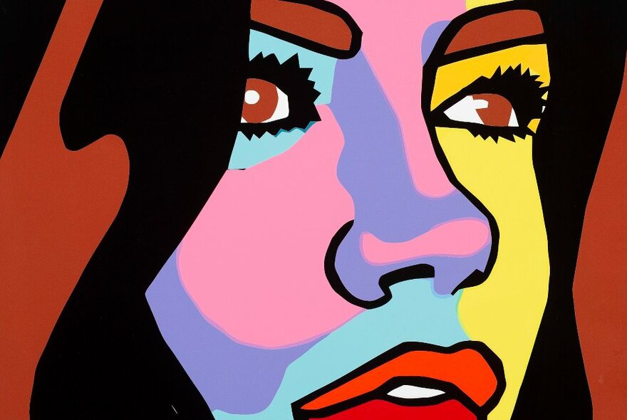 A colourful example of Josh Muir's digital artwork, depicting a young woman's face.