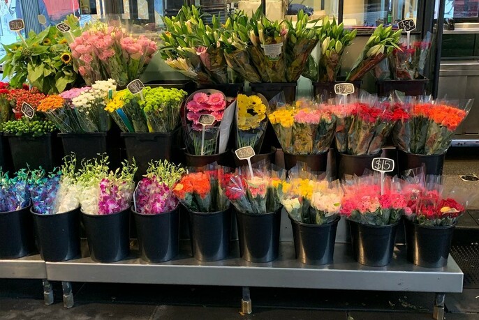 Flowers for sale at a flower stand.