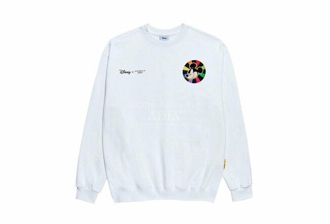 White sweatshirt with a Mickey Mouse logo