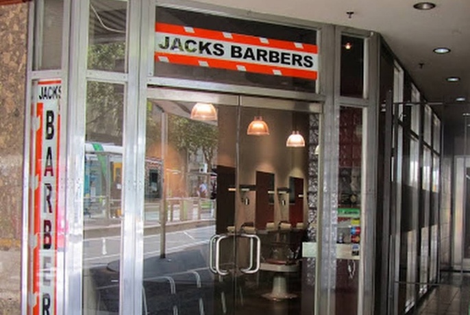 Exterior of Jack's Barbers.