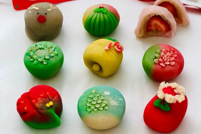 Brightly coloured traditional Japanese sweets (wagashi).